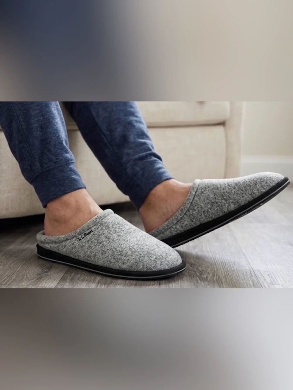 L.L. Bean Men's Sweater Fleece Slipper Scuffs Gray Heather Size 11 EUC